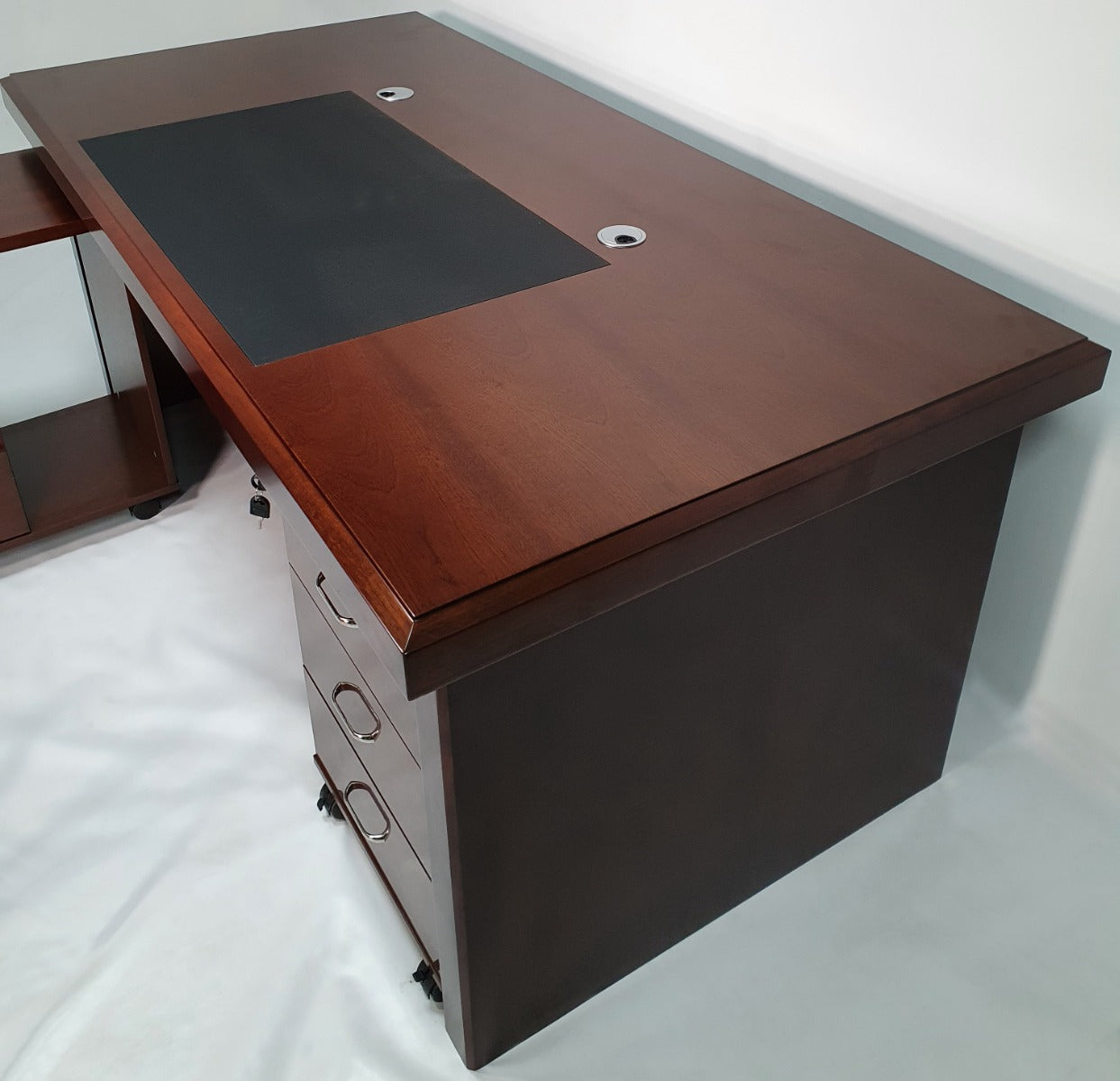 Walnut Real Wood Veneer Executive Desk with Pedestal and Return - BSE181